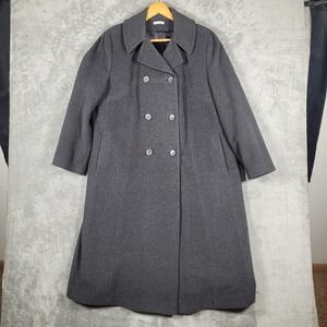 Vintage Saxton Hall Wool Cashmere Gray Double-Breasted Womens 16 Petite Coat